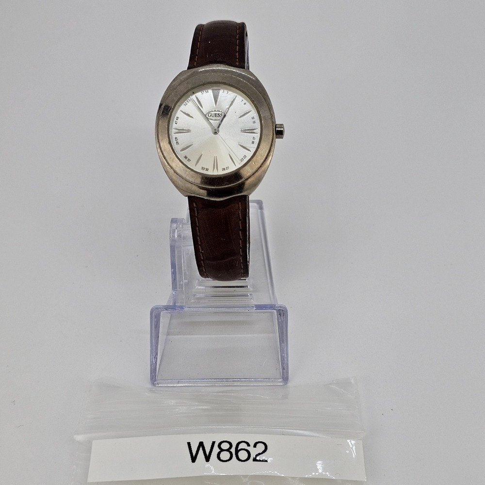 VTG Guess Women's Watch 32MM Gray Dial Brown Leather Bands New Battery - Picture 13 of 13